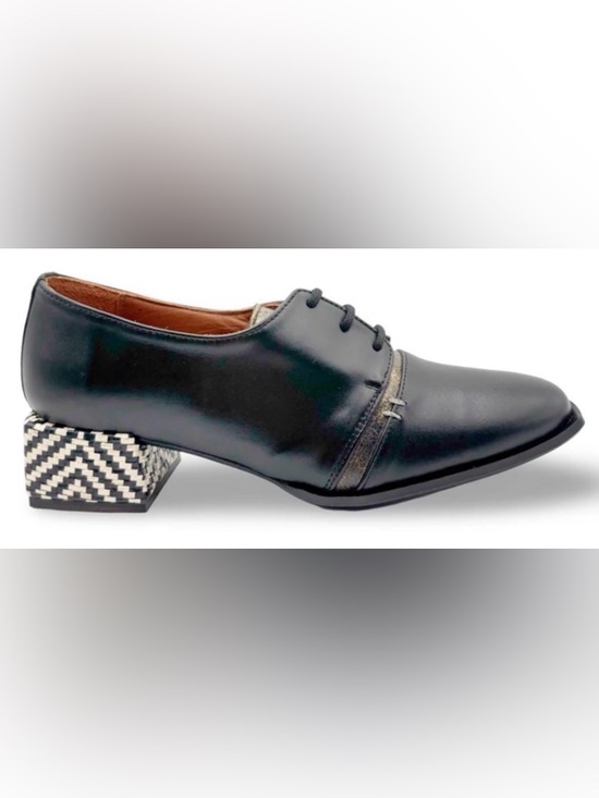 Nemonic Shoes - NWT [Nemonic] 2391 Mix Black Derby Almond Toe Heel Loafer Womens EU 37 / US 6.5